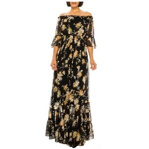 Chic Floral Black Maxi Dress